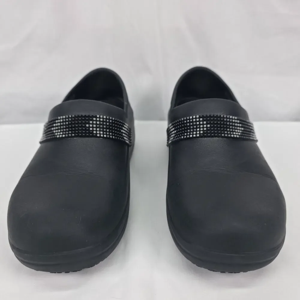 Crocs Neria Pro II Womens 8 Black Rhinestone Slip Resistant Work Clogs Nurse